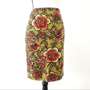 Loft olive green floral skirt size 4